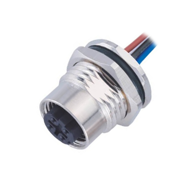 Industrial Connector M12 Wiremount 4Pin D-Coding Female Front Mount with 1M AWG22 Shield Leads
