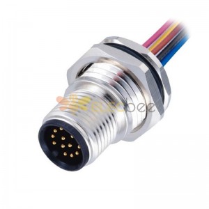 IP67 M12 12Pin A Code Male Panel Mount Connector With 1M AWG26 Single Wires Shiled