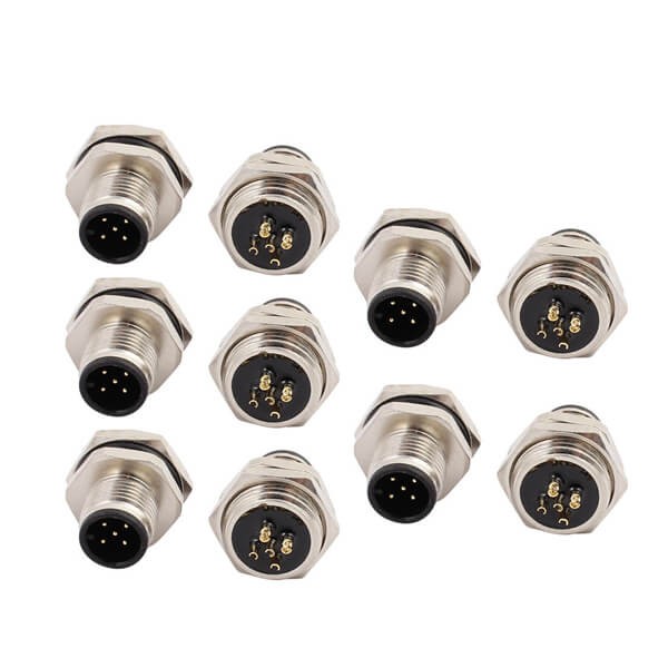 IP67 M12 Waterproof Connector 5PIN Male Rear Panel Mount M16x1.5 Mounting Thread 10PCS