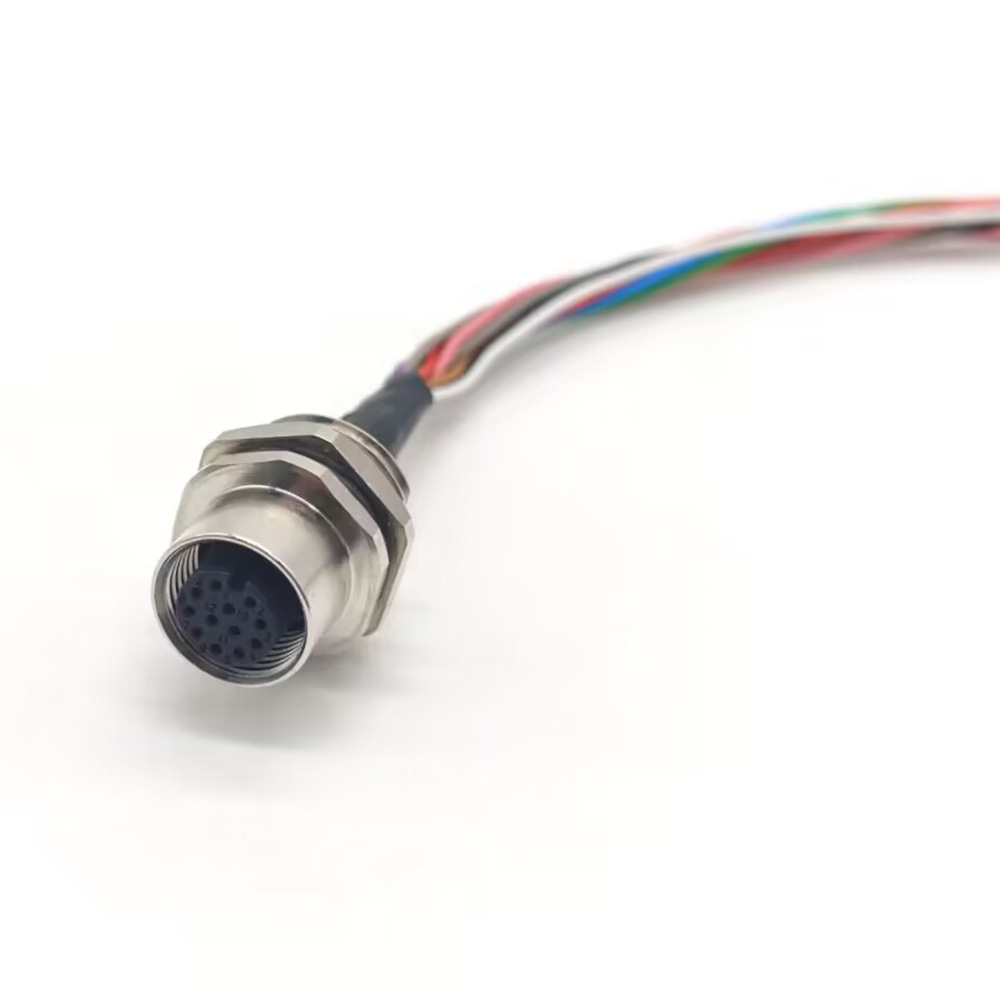 M12 12-Pin женский кабель Назад Маунт Soldering Тип с проводами 1M Код Shiled