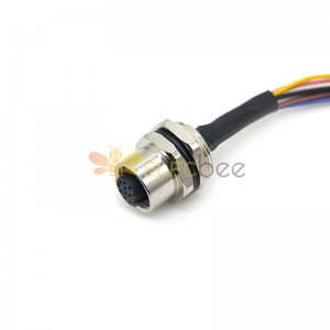 M12 12-Pin Female Cable Back Mount Soldering Type With Wires 1M A Code Shiled