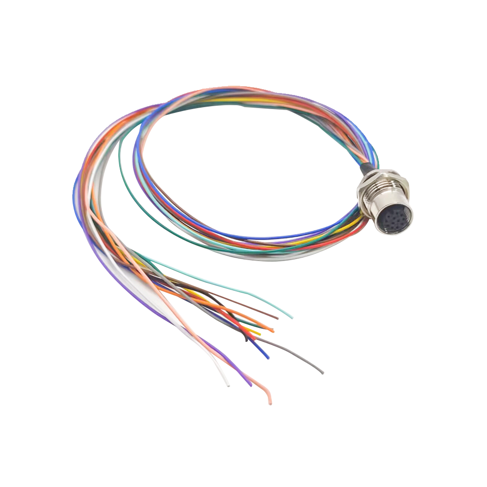 M12 12 pin hembra conector de montaje frontal con arnés de alambre único 50CM AWG26 Un código Shiled