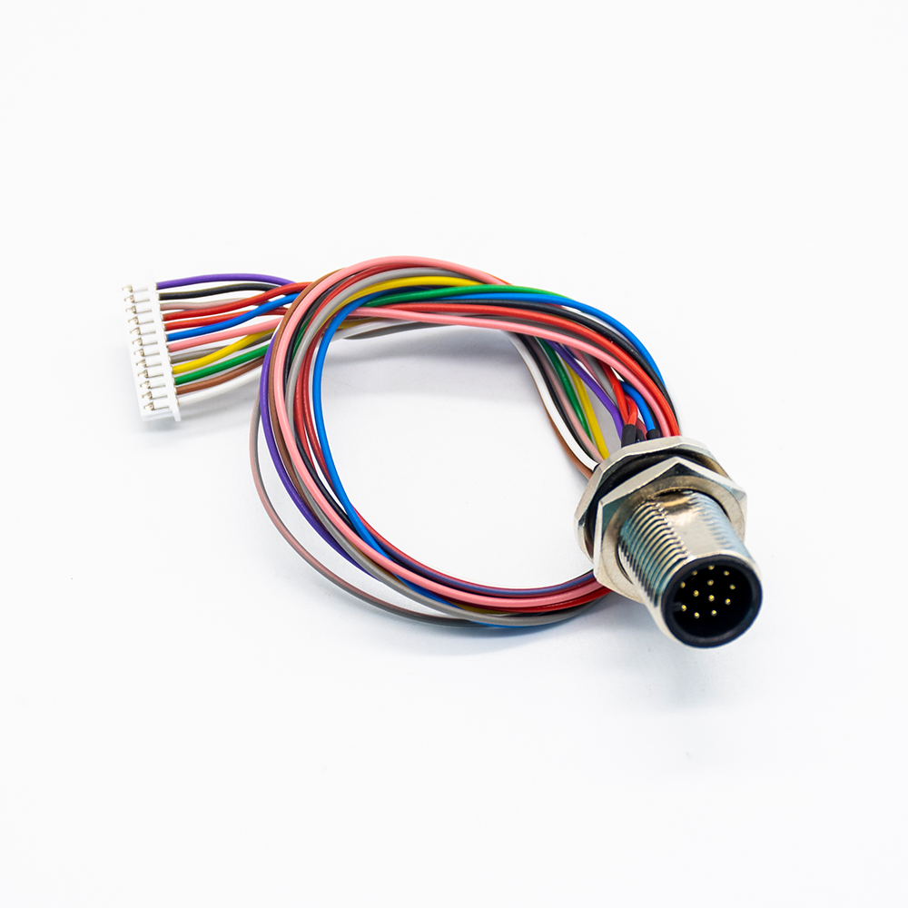 Conector de montaje en panel M12 A Code 12P a arnés de cables AWG26 de paso de 1,25 mm para señal y protección de alimentación CC