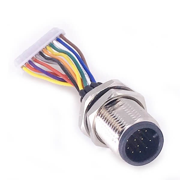 M12 A Code 12P Panel Mount Connector to 1.25mm Pitch 20CM AWG26 Wire Harness for the Signal and DC Power Shield