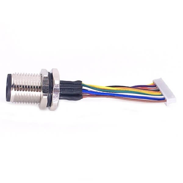 M12 A Code 12P Panel Mount Connector to 1.25mm Pitch 20CM AWG26 Wire Harness for the Signal and DC Power Shield