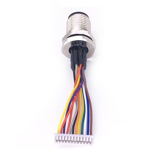 Connecteur de montage sur panneau M12 A Code 12P à pas de 1,25 mm, faisceau de câbles AWG26 de 20 cm pour le signal et le bouclier d\'alimentation CC