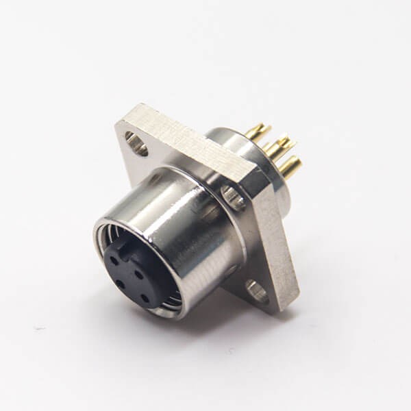 M12 4 Pin A Code Female Shiled Flange Rear Blukhead Solder Type Aviation Waterproof Connector