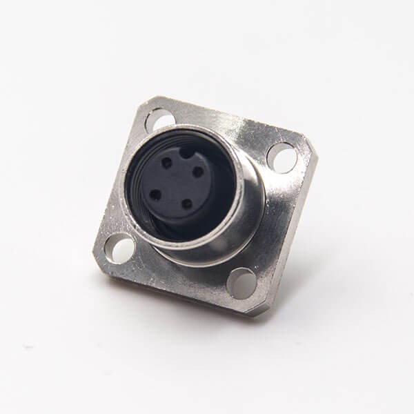 M12 4 Pin A Code Female Shiled Flange Rear Blukhead Solder Type Aviation Waterproof Connector