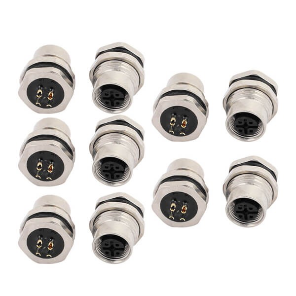 M12 4 Pin Female Panel Mount Connector Front Mount M16 x 1.5 Fixing Thread 10PCS