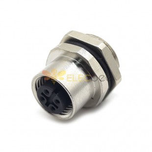 M12 4 Pin Panel Receptacles A Coded Straight Waterproof Shiled Female Rear Bulkhead Solder type Cable