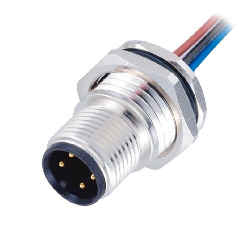 M12 4Pin A-Coding Male Panel Mount Connectoe Waterproof Straight Shiled Cable Assembly 1M AWG22 Fios eletrônicos