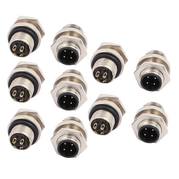 M12 4pin Male B-code Solder Contacts Panel Front Mount Connector 10PCS