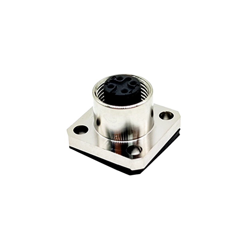 M12 4Pin Panel Mount 4 Hole-Flange Female 180°Solder type A Code Shiled Connector