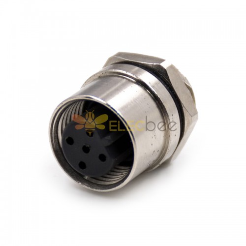 M12 5 Pin B Coded Female Straight Waterproof Rear Bulkhead Panel Receptacles Cable Solder Type Shiled
