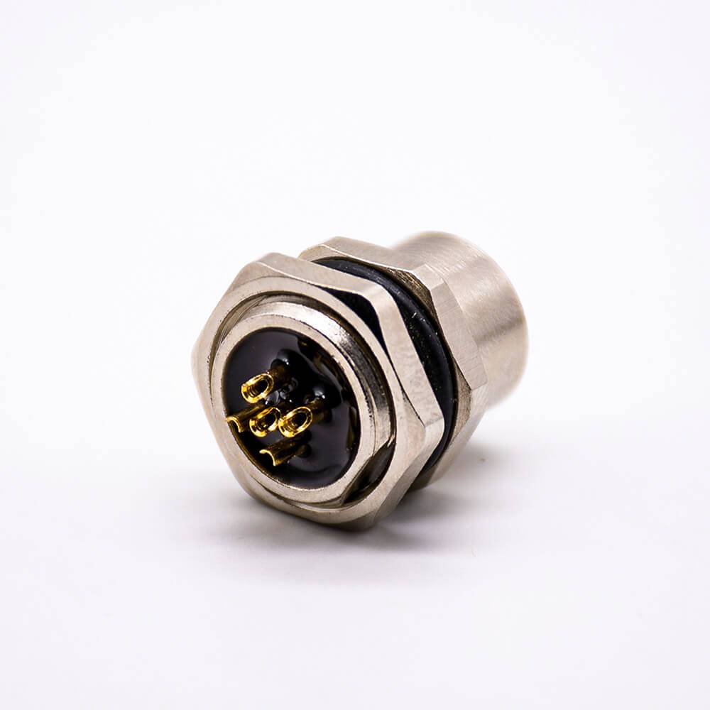 M12 5 Pin Cable A-Coding Female Straight Back Mount Panel Receptacles Waterproof Solder Type