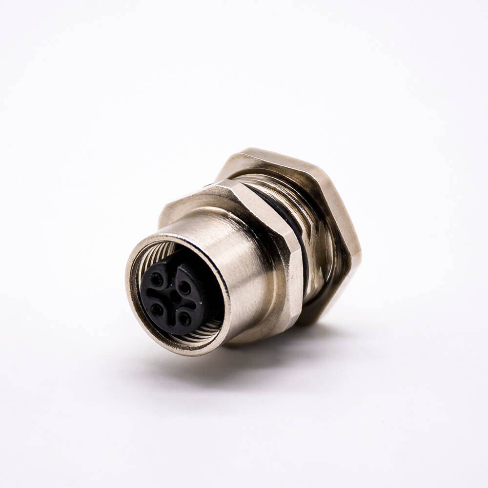 M12 5 Pin Cable A-Coding Female Straight Back Mount Panel Receptacles Waterproof Solder Type