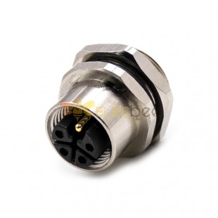 M12 5 Pin Cable L-Coding Female Straight Back Mount Panel Receptacles Solder Type Waterproof Shiled