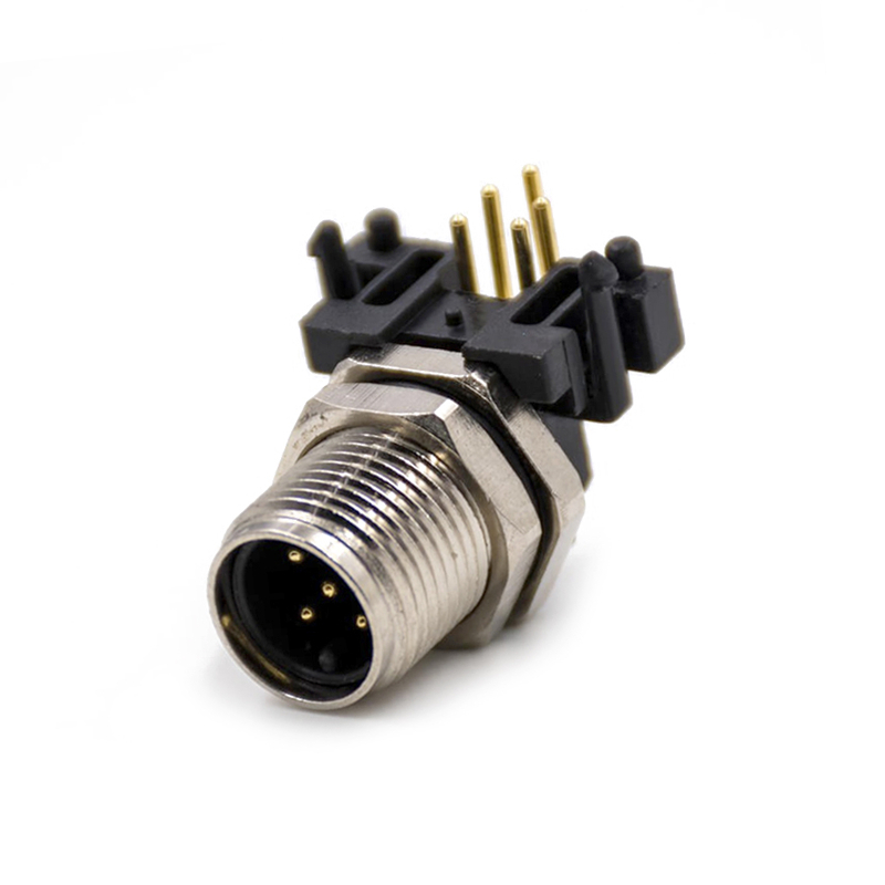 M12 5 Pin Connector Panel Receptacles Waterproof Unshiled A Coded 90°Male Through Hole