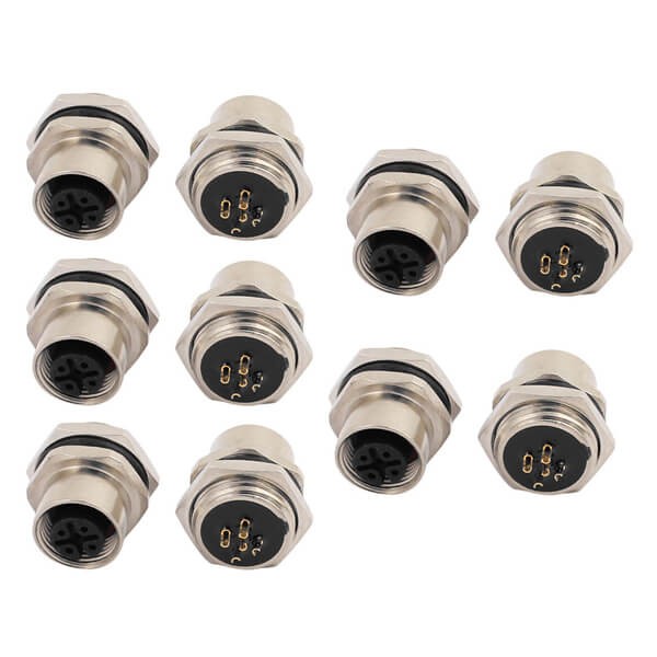 M12 5 Pin Female Connector Front Panel Mount Fixing Thread 10PCS