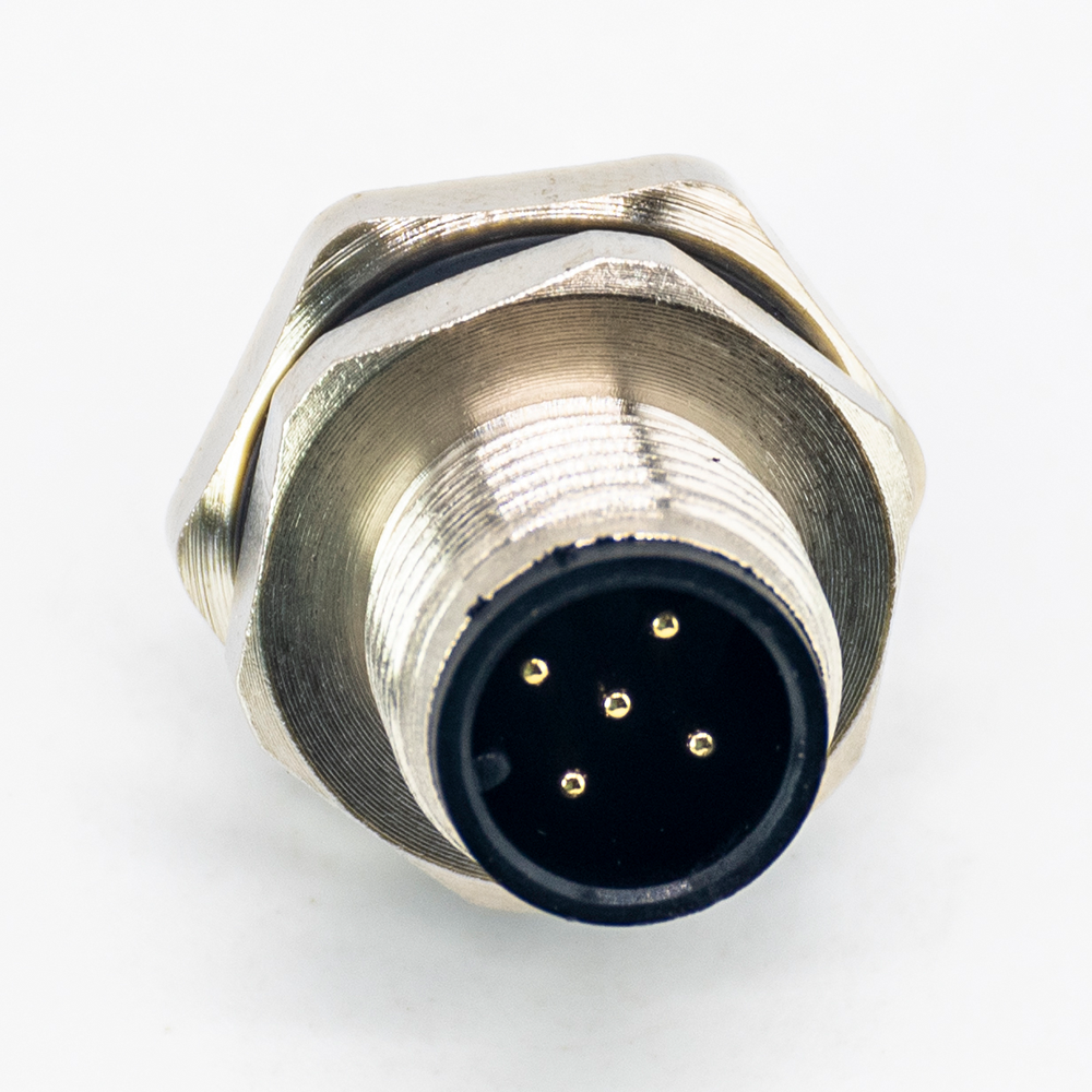 M12 5 Pole Panel Mount Connector A Code Socket Male shiled Contacts With Solder waterproof