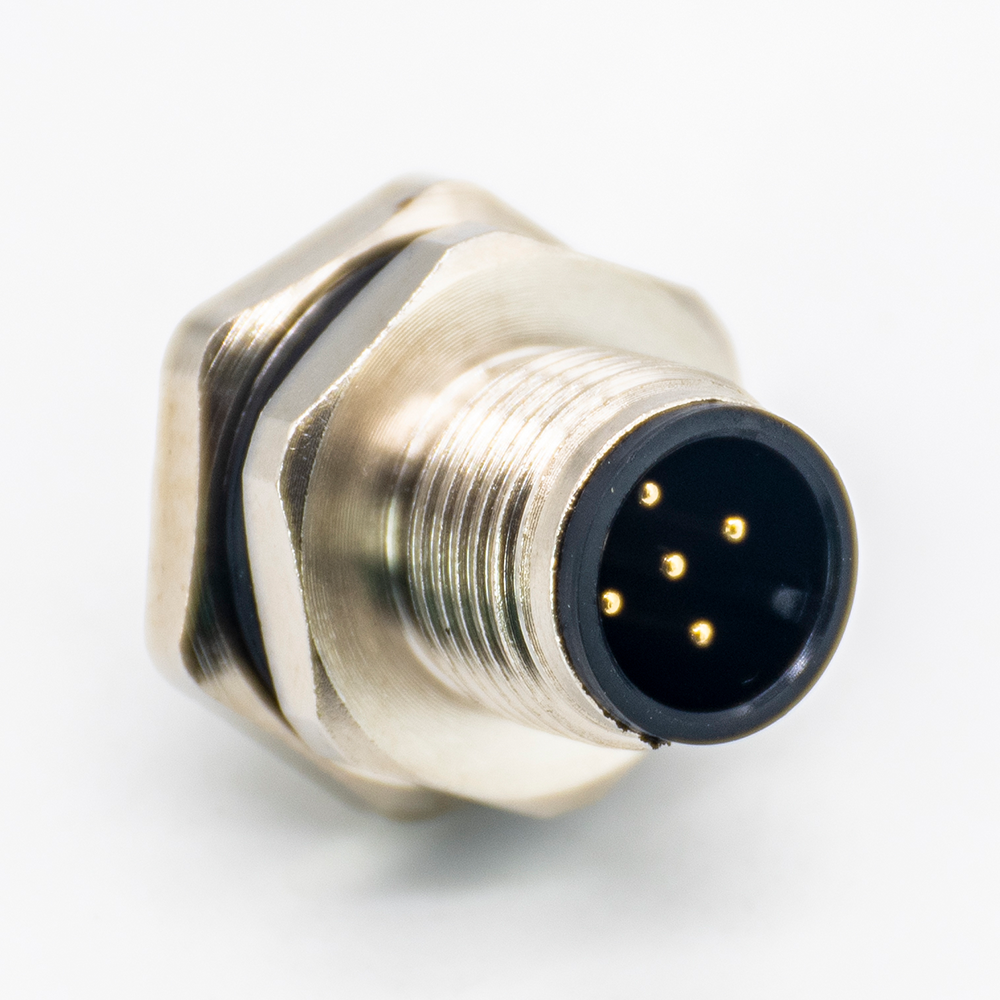 M12工業插座M12 5芯後鎖板直式銲線式接線傳感器防水連接器