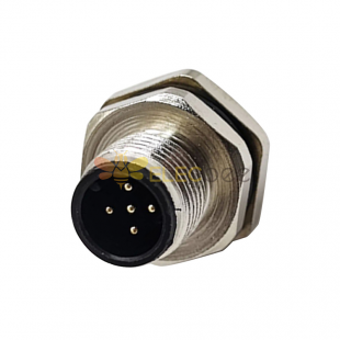 M12工業插座M12 5芯後鎖板直式銲線式接線傳感器防水連接器