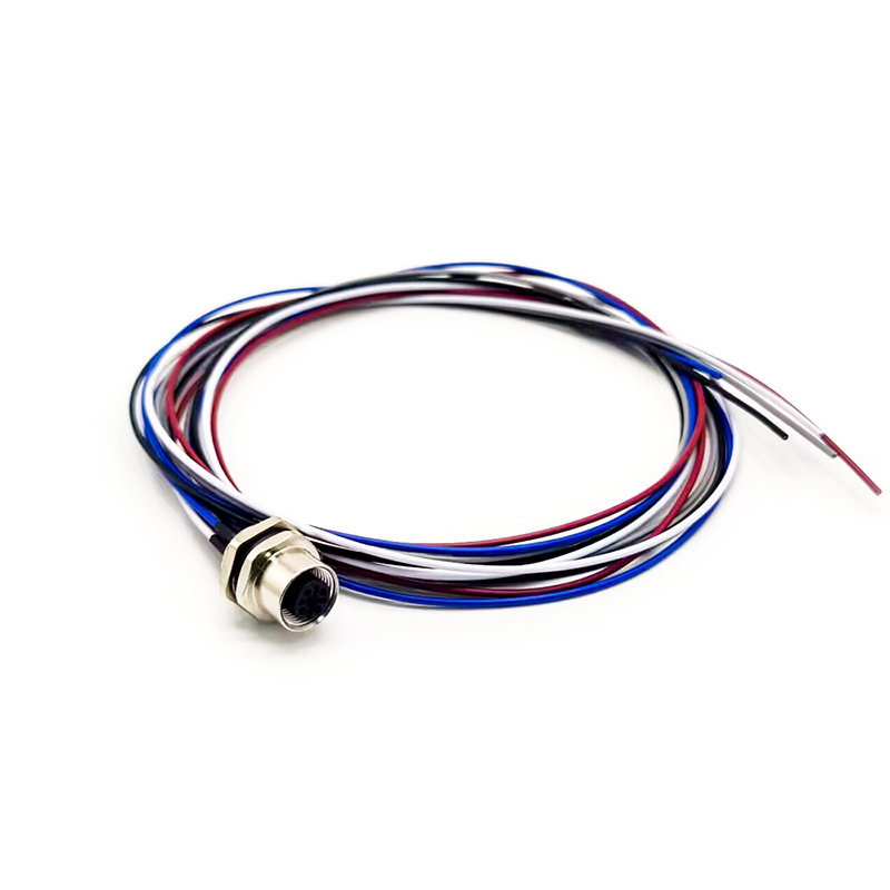 M12 5Pin A-Coding Female Panel Rear Mounting Connector With 1M AWG22 Electronic Wires 22AWG 