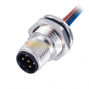 M12 5Pin A-Coding Male Panel Front Mounting Connector With 50CM AWG22 Electronic Wires