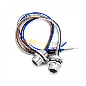 M12 5Pin Female Back Mount A Coded Straight Solder Cable 0.2M Waterproof Connector