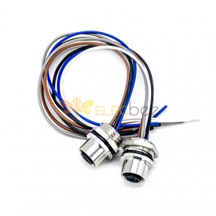 M12 5Pin Female Back Mount A Coded Straight Solder Cable 0.2M Waterproof Connector