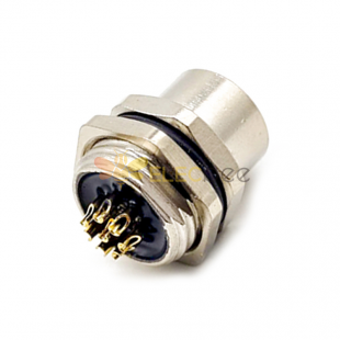 M12 8 Pin Bulkhead Connector Panel Receptacles A Coded Straight Female Back Mount Cable Solder Type Waterproof Shiled
