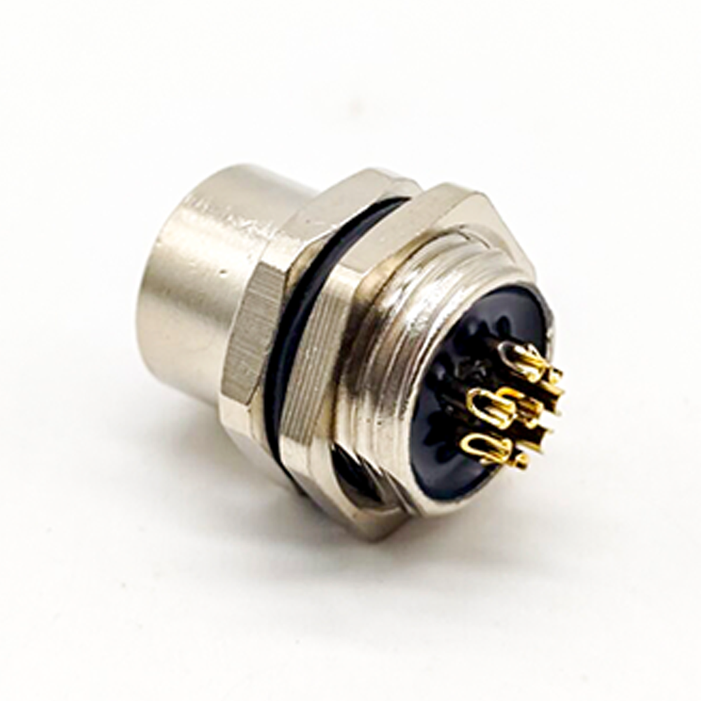 M12 8 Pin Bulkhead Painel conector Receptacles Um código feminino feminino back mount cabo solder tipo impermeável shiled
