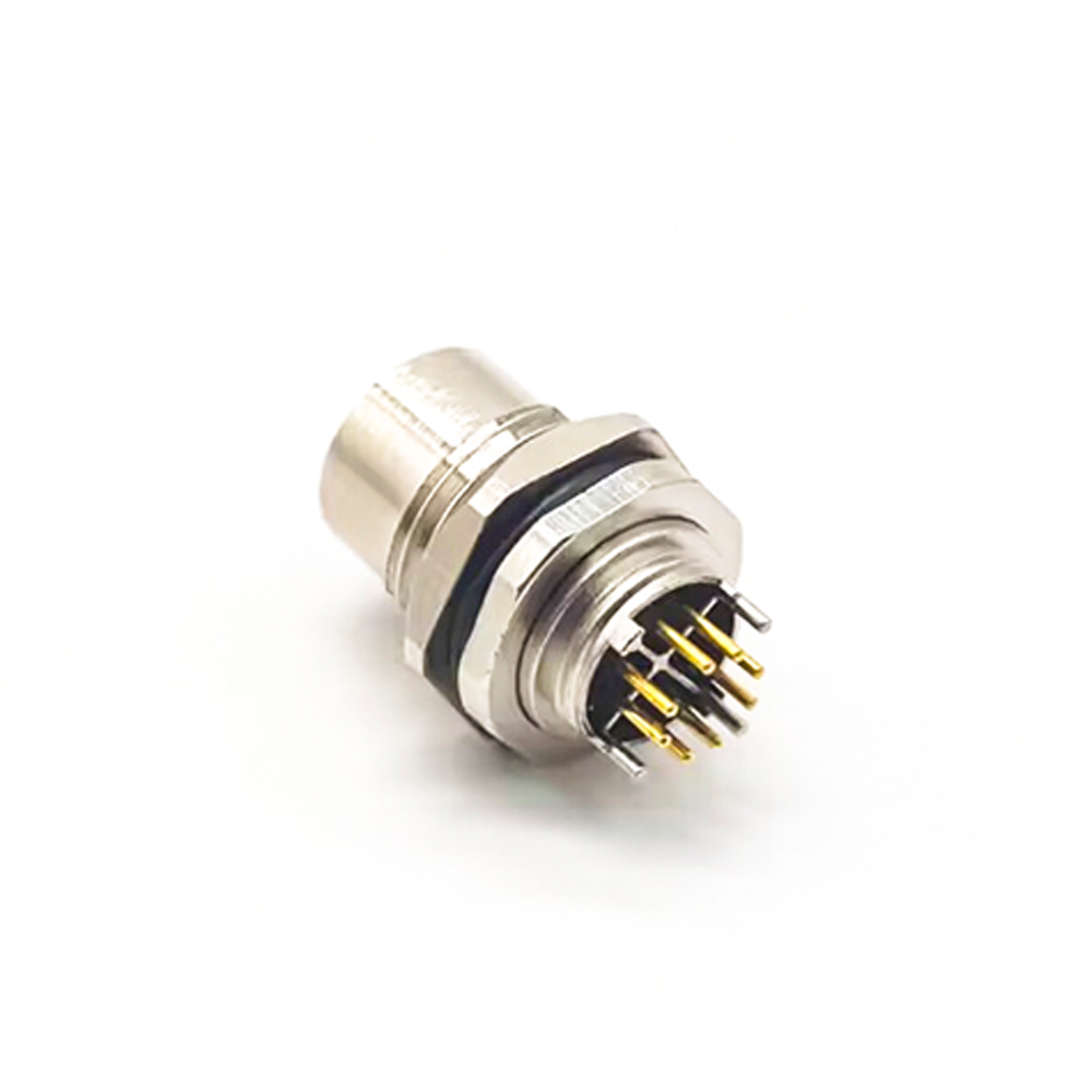 M12 8 Pin Female Connector X-Coding Panel Receptacles Straight Waterproof Through Hole Front Mount Shielded