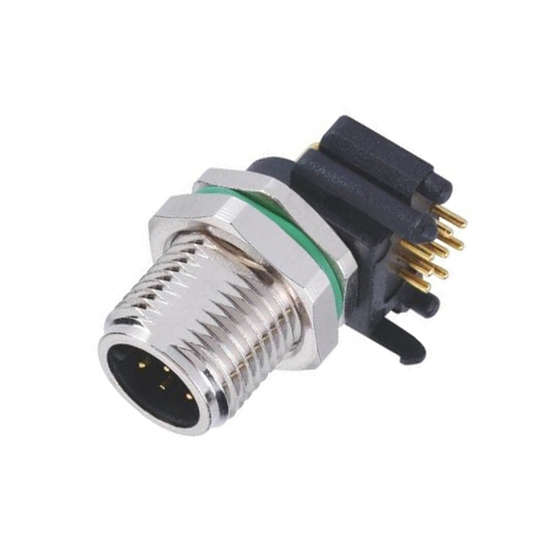 M12 8-Pin Male Receptacles A Code Right-Angled PCB Contacts Waterproof