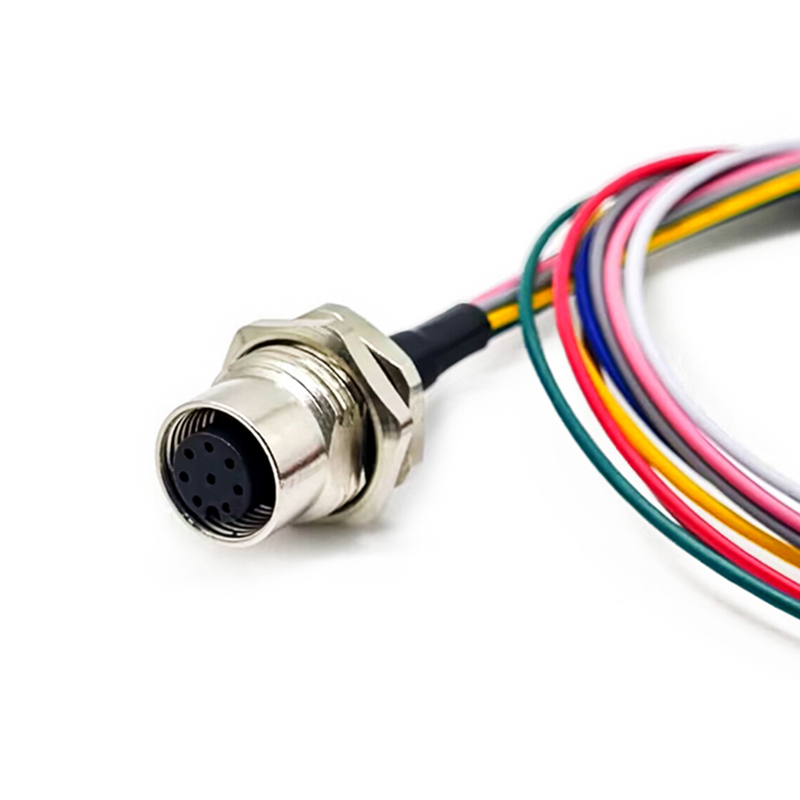 M12 8 Pin Panel Mount Connector A-Codd Buchse mit Pigtails 0.5 meter AWG24 Befestigungsgewinde PG9 Shiled