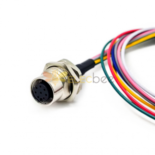 M12 8 Pin Panel Mount Connector A-Coded Female With Pigtails 0.5 meter AWG24 Fixing thread PG9