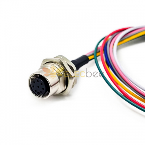 M12 8 Pin Panel Mount Connector A-Coded Female With Pigtails 0.5 Meter AWG24 Fixing thread PG9 Shiled