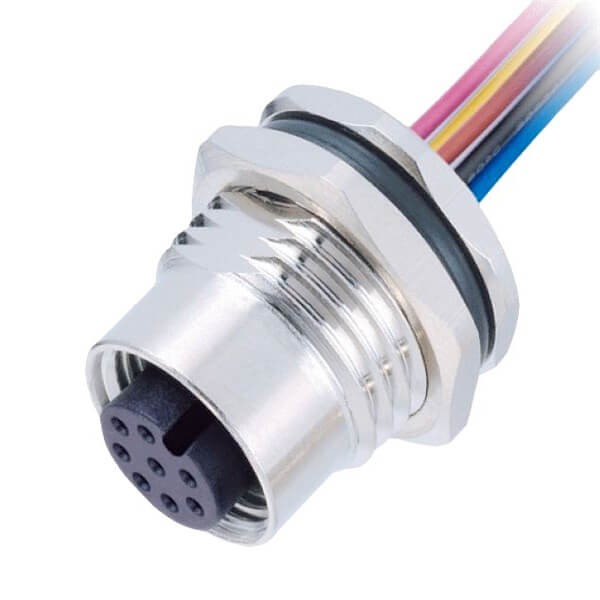 M12 8 Pin Panel Mount Connector A-Coded Women with Pigtails 0.5 meter AWG24 Fixing thread PG9