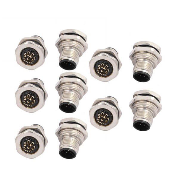 M12 8Pin Male Connector Panel Front Mount Thread PG9/M16x1 10PCS