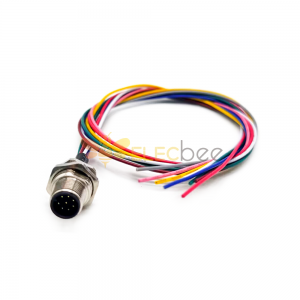 M12 8Pin Male Panel Connector A Code PG9 Front Mount With Wires 1M AWG24