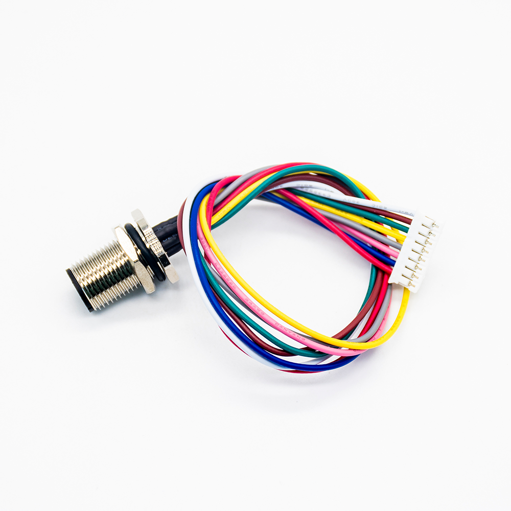 M12 8Pin Male Panel Mount Connector A Code With Terminal Wires 30CM AWG24 for the Signal and DC Power Transmition Shield