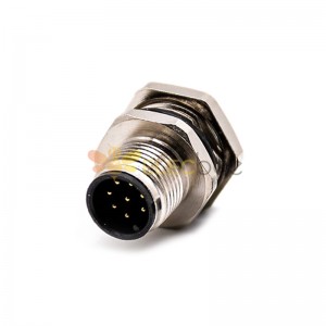 M12 8Pin Male PCB Contacts Waterproof Front Mount A Code Connector