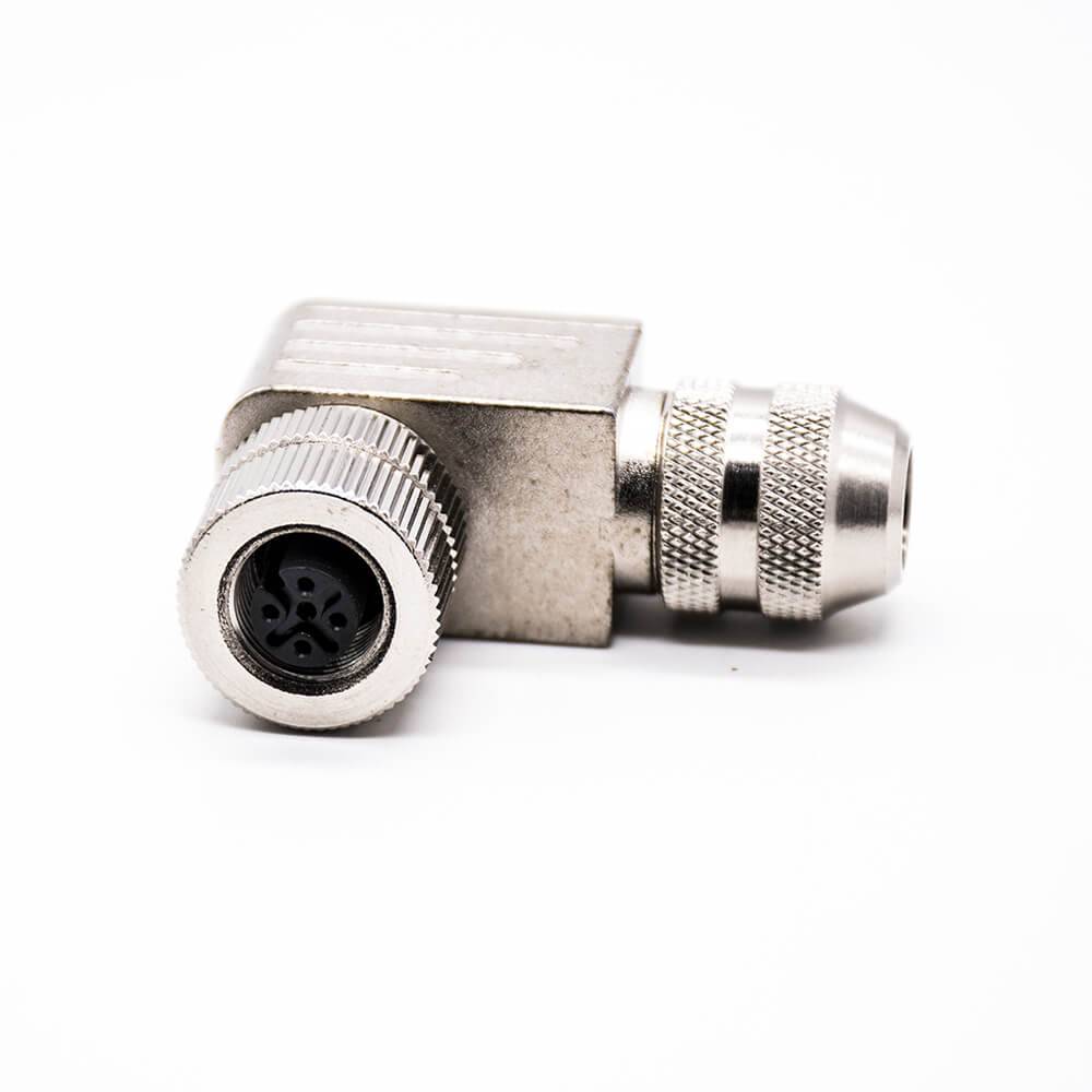 M12 A Coded Female Connector 5pin Right Angle Screw-Joint Shield Metal Assembled Plug