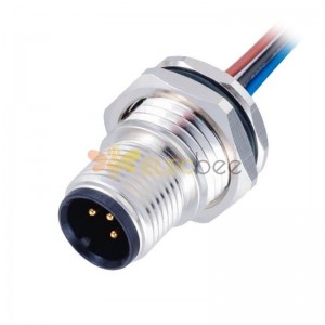 M12 Assembly Cable 3Pin Male Front Screw Mounting M16 Thread With Wire AWG22 50CM A Code Shield