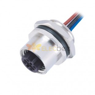 M12-B Coded Sensor Connectors 5Pin Female Back Mount Socket With 50CM AWG22 Electronic Wires A Code Shiled