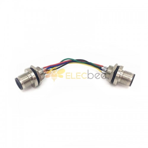 M12 Cable Assemblies 4 Pin A Code Straight Panel Mount Male to Male With AWG Wires 30CM AWG22 Shiled