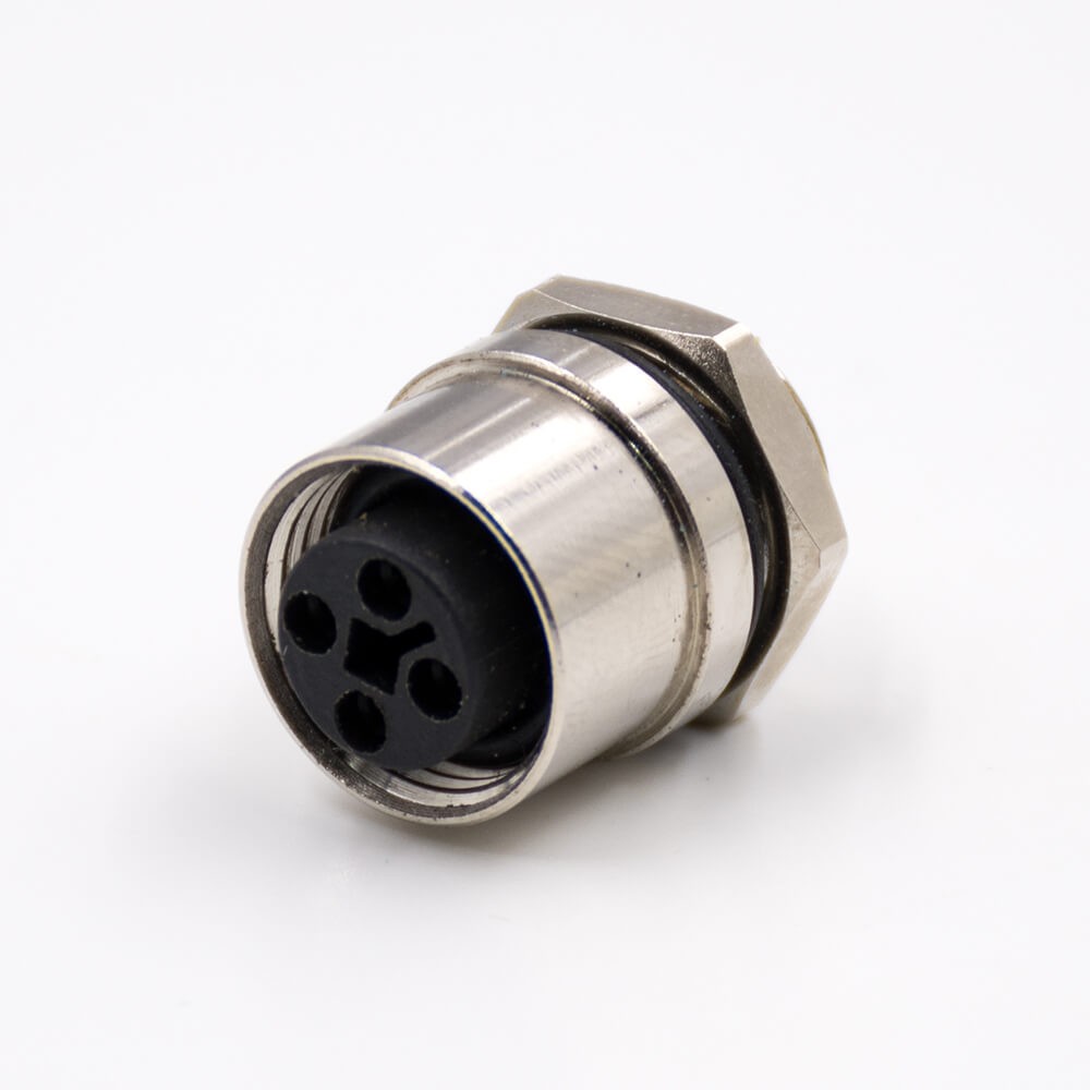 M12 Circular Connectors 4Pin T-Coding Female Straight Rear Bulkhead Panel Receptacles Cable Waterproof Solder Type Shiled