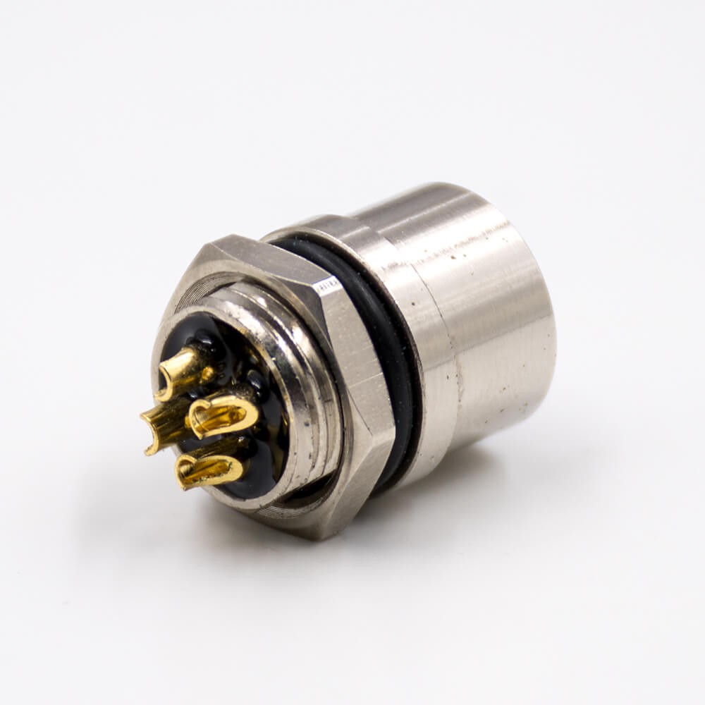 M12 Circular Connectors 4Pin T-Coding Female Straight Rear Bulkhead Panel Receptacles Cable Waterproof Solder Type Shiled