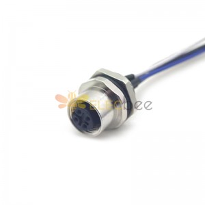 M12 Connector 4Pin Female Bulkhead A Coded Waterproof Straight Panel Mount Receptacle PG9 With Wires 1M AWG22