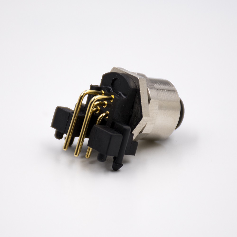 M12 Konektörü 5 Pin A Kod Su Geçirmez Panel Receptacles Dik Açılı Kadın PCB Montaj Delik Açılı